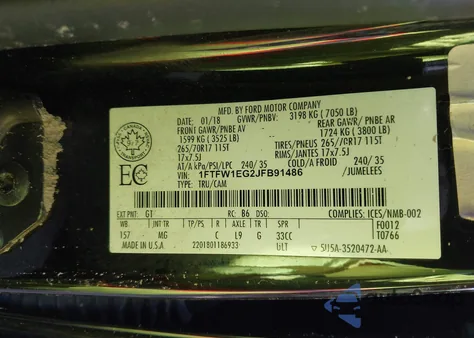 2018 Ford F-150 Xlt z USA, uszkodzony, nr VIN 1FTFW1EG2JFB91486